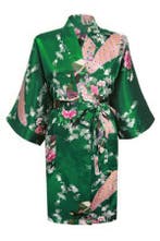KIMU® Kimono Donkergroen Kort M-L Yukata Satijn Boven de Kni, Kleding | Dames, Ophalen of Verzenden, Nieuw