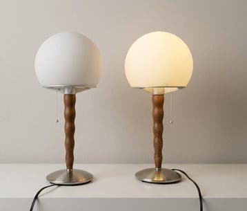 Tafellamp (2) - Set van twee paddenstoel-lampen met golvende