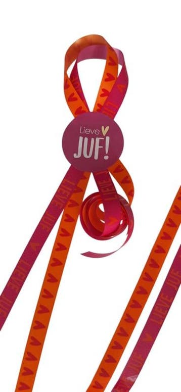 2x 5 m Sierlint Lieve juf / hartje oranje roze - krullint..., Verzenden, Nieuw