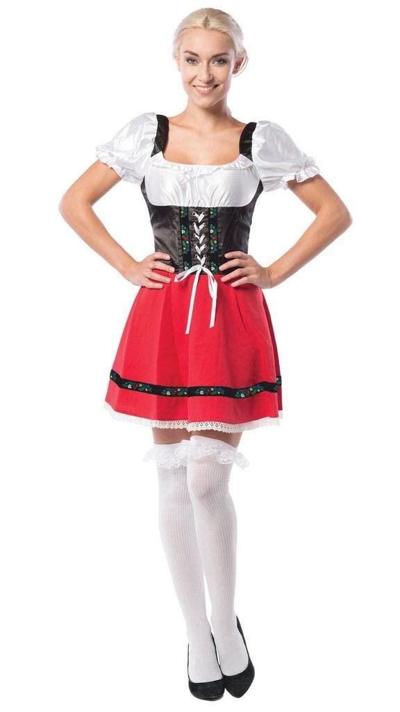 Dirndl Jurk Oktoberfest Rood Witte Strik, Kinderen en Baby's, Carnavalskleding en Verkleedspullen, Nieuw, Verzenden