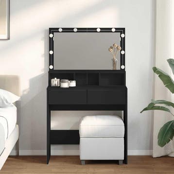 vidaXL Kaptafel met LED 80x41x134,5 cm zwart, Huis en Inrichting, Verzenden, Nieuw