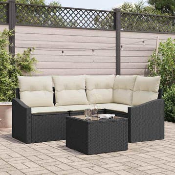 vidaXL Tuinbank Set 5 st Bruin en Crème poly rattan, Verzenden