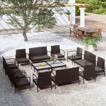 vidaXL 16-delige Loungeset met kussens poly rattan zwart, Verzenden, Nieuw, Loungeset