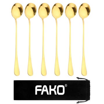 Fako Bijoux - 6 Lange Ronde Lepels - Latte Macchiato -, Verzenden