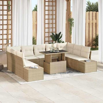 vidaXL Tuinbank Set 10 st Beige poly rattan, Verzenden