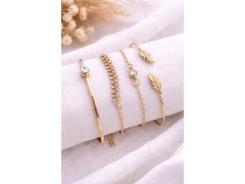 Veiling - Dames Armbandenset – 5-delig Goudkleurig met Str, Nieuw