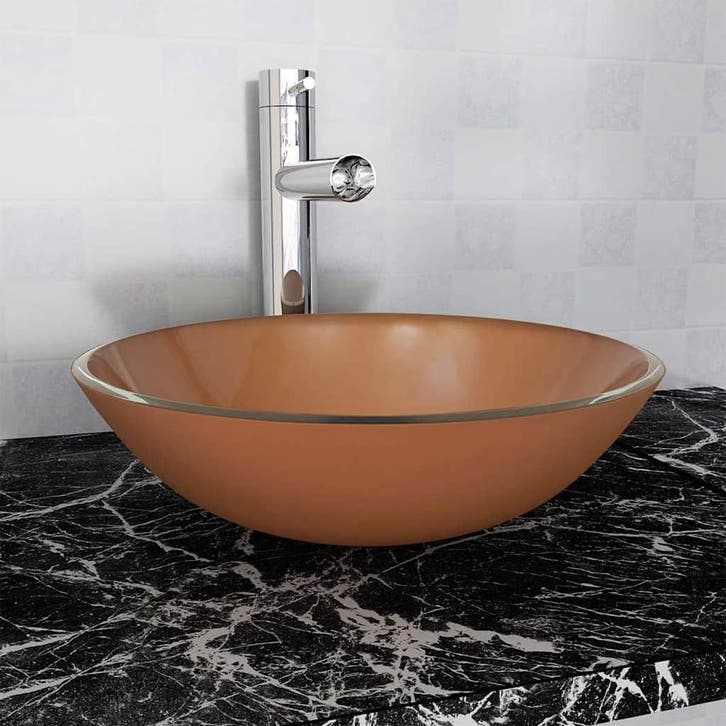 vidaXL Wasbak gehard glas 42 cm bruin, Doe-het-zelf en Bouw, Sanitair, Nieuw, Verzenden