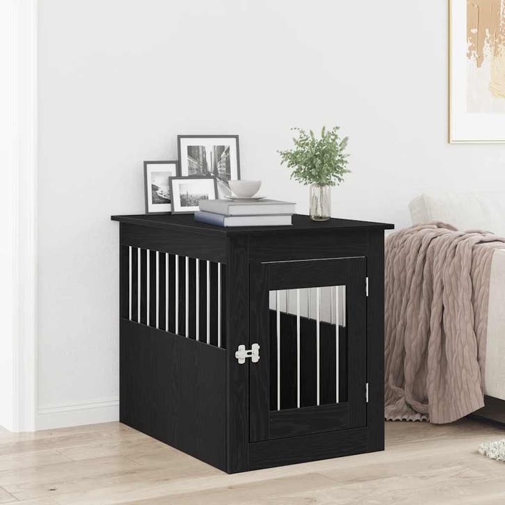 vidaXL Hondenbenchmeubel 55x75x65 cm bewerkt hout zwart, Dieren en Toebehoren, Hondenhokken, Nieuw, Verzenden