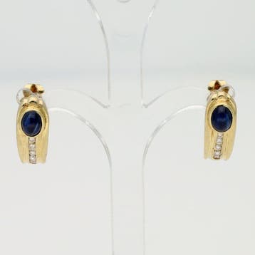 Oorbellen - 14 karaat Geel goud Saffier - Diamant, Handtassen en Accessoires, Oorbellen, Nieuw