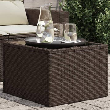 vidaXL Tuintafel met glazen blad 55x55x37 cm poly rattan, Tuin en Terras, Verzenden, Nieuw