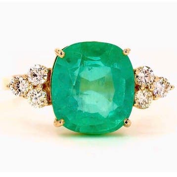 Bague - 14 carats Or jaune - 4.79ct. tw. Émeraude - Diamant, Nieuw