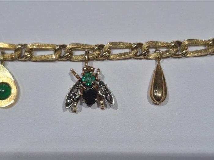 Armband - 8 karaat Geel goud, Roségoud Saffier - Smaragd -, Handtassen en Accessoires, Armbanden