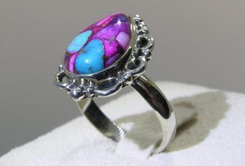 Turquoise ring - Hoogte: 24.8 mm - Breedte: 19.8 mm- 4.6 g -