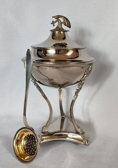 Suikerkom (2) - Messing met nikkelplating, Verzilverd -, Antiek en Kunst, Antiek | Meubels | Tafels