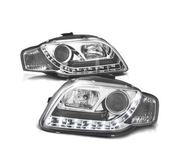 Phares Pour Audi A4 B7 04-07 Feux Diurnes Led Fond Chromé, Verzenden