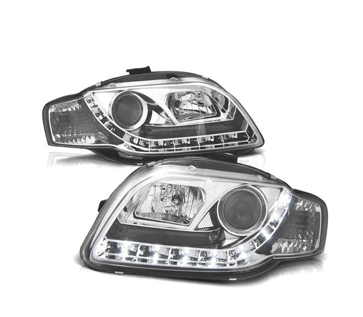 Phares Pour Audi A4 B7 04-07 Feux Diurnes Led Fond Chromé, Autos : Pièces & Accessoires, Éclairage, Envoi