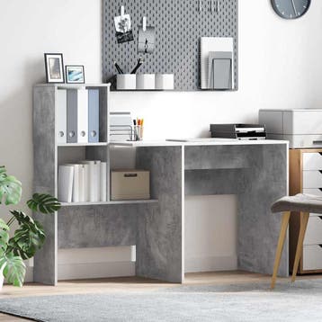vidaXL Bureau Beton Grijs Bewerkt hout 131,5 x 50 x 106,5 cm, Verzenden