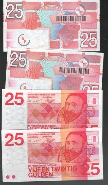 Nederland. - 4 x 25 Gulden - 1971/1989 (Zonder minimumprijs)