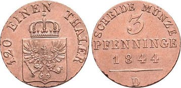 Cu-3 Pfennig 1844 D Brandenburg-Preussen Pruisen Friedric..., Verzenden, België