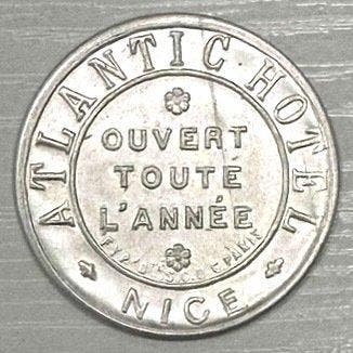 Frankrijk - Zeldzaam timbre-monnaie Atlantic Hôtel in Nice,