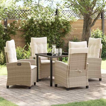 vidaXL Tuin Eettafel Set met kussen 5 pcs Beige poly rattan, Verzenden, Nieuw