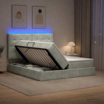 vidaXL LED opbergbed met matras Lichtgrijs 200 x 200 cm, Verzenden, Nieuw