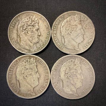 Frankrijk. Louis Philippe I. 5 Francs 1832/1845 (4 munten)