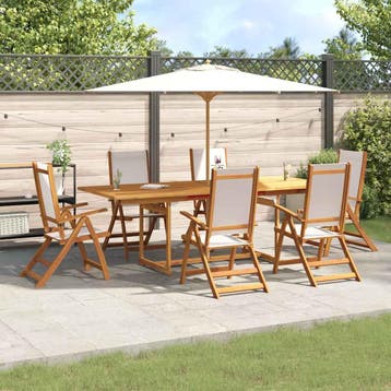 vidaXL 7-delige Tuinset massief acaciahout en textileen, Verzenden, Tuinset