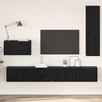 vidaXL Wand TV Kast 4 st Zwart Eiken Bewerkt hout, Verzenden, Nieuw