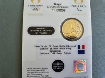 France. 2 Euro 2024 Jeux Olympiques Paris 2024 (2 coins
