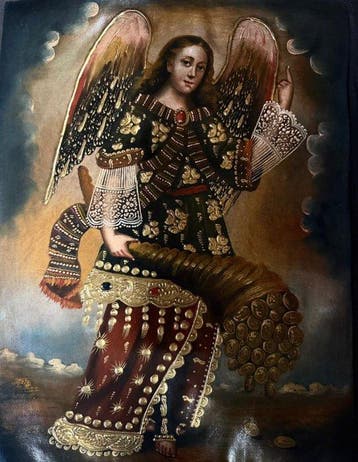 Cuzco school (XX) - Archangel Gabriel with Cornucopia Full