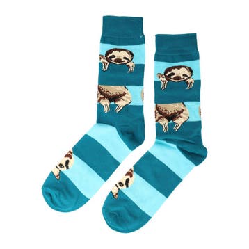 Sokken - Luiaard Print - Bruin Blauw - Katoen - Maat 38-45, Nieuw