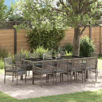 vidaXL Tuin Eettafel Set 11 pcs Grijs poly rattan, Verzenden, Nieuw