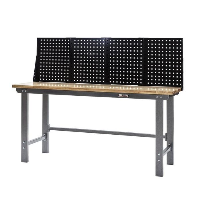 Werkbank grijs 200 cm met hardhouten blad en zwart, Doe-het-zelf en Bouw, Werkbanken, Ophalen of Verzenden