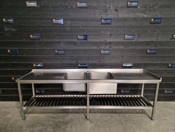 Wastafel | 2 wasbakken | RVS | 275cm | horeca, Gebruikt