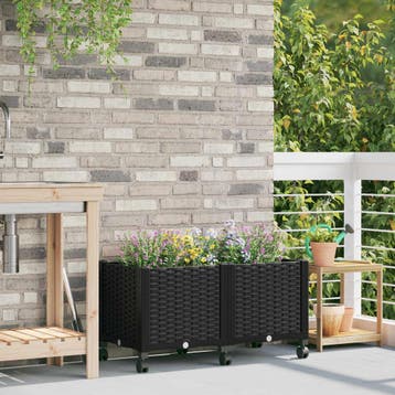 vidaXL Tuin planter met wielen Zwart 80 x 40 x 44 cm PP, Verzenden, Nieuw