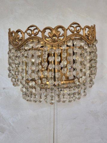Wandkandelaar - Klassieke vintage kristallen wandlamp –