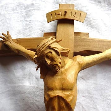 Vintage Crucifix - Lindehout - 1970-1980 - Jezus - 60 cm, Antiek en Kunst