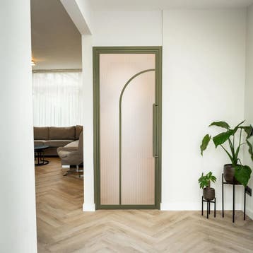Stalen Binnendeur - Olijfgroen - 2 Vlaks rond - Kanaalglas, Minder dan 80 cm, Binnendeur, Nieuw, Metaal