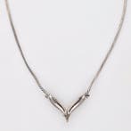 Halsketting - 14 karaat Witgoud Diamant (Natuurlijk), Nieuw