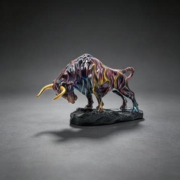 Beeldje - Color Fluid Charge Golden Bull - Hars, Antiek en Kunst