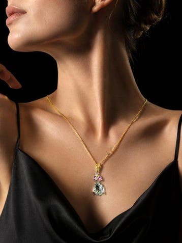Elegante groene amethist en rhodoliet goudgeplateerde 925