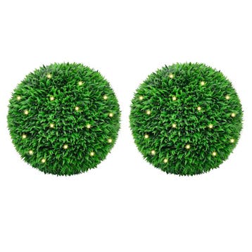 vidaXL Kunstbuxusballen met LED-verlichting 2 st 55 cm groen, Verzenden