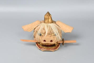 Koho Carved Wooden Shishigashira Lion Head - Beeld Hout -
