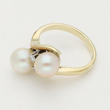 Ring - 14 karaat Geel goud Parel - Diamant