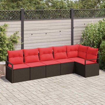 vidaXL Tuinbank Set 6 st Bruin en Rood poly rattan, Verzenden