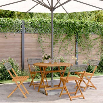 vidaXL 5-delige Tuinset poly rattan en massief hout grijs, Verzenden, Tuinset