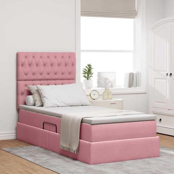 vidaXL Opslag bed met matras met hoofdeinde Roze 90 x 200 cm, Verzenden