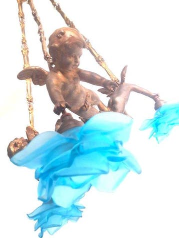 Kroonluchter - Turkooisblauw glas - Gepatineerd brons,