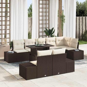 vidaXL Tuinbank Set 9 st Bruin poly rattan, Verzenden, Nieuw